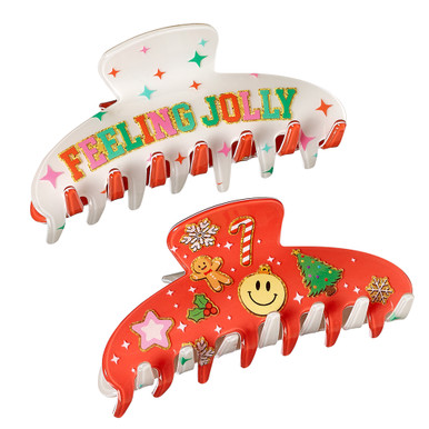 Two Sided Holiday Print Claw Hair Accessory Clip