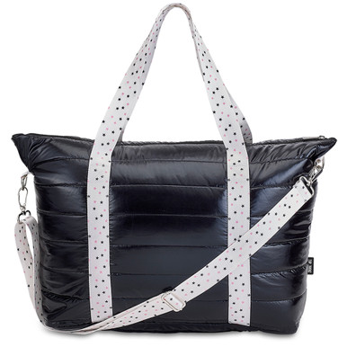 Black Puffer Tote Bag with Twinkle Star Strap – Trendy