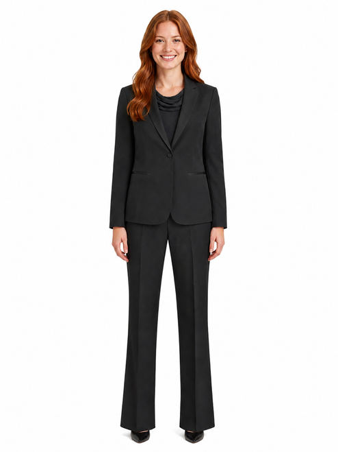 Women's Black Tuxedo with Cowel Neck Blouse
