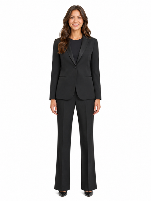 Women's Black Tuxedo with round neck blouse for choir, band and orchestra