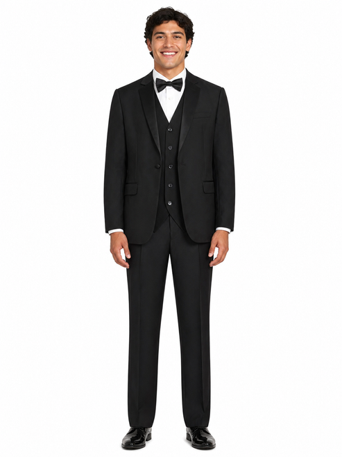 Liam Men's Tuxedo Package with Poplin Vest and black bow tie Affordbale Tuxedo Package