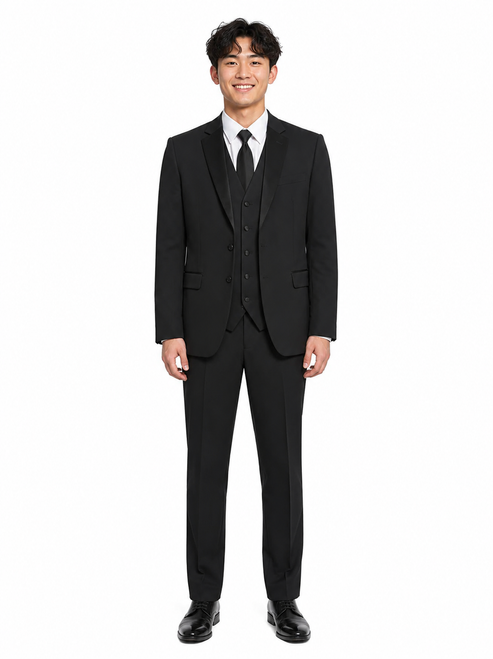 The Ashton  - Men's Tuxedo Package with White Dress Shirt, Black Vest #350B and Long Tie