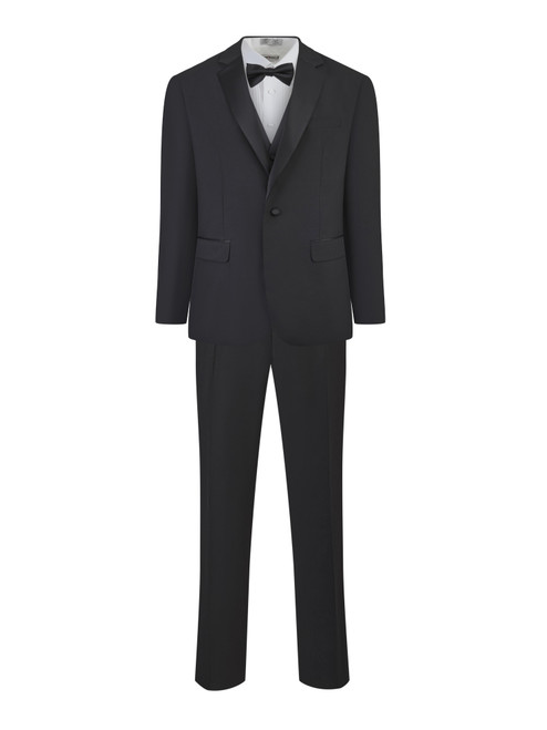 The Adam- Men's Tuxedo Coat Package with Pants, White Laydown Shirt, Black Vest #350B and Bow Tie
