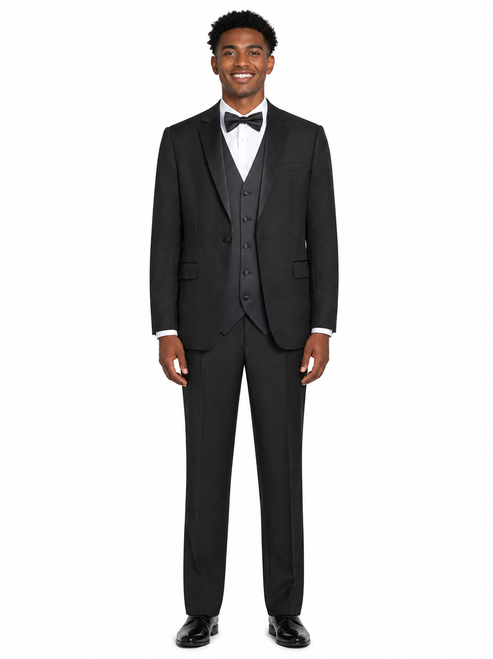 The Adam- Men's Tuxedo Coat Package with Pants, White Laydown Shirt, Black Vest #350B and Bow Tie