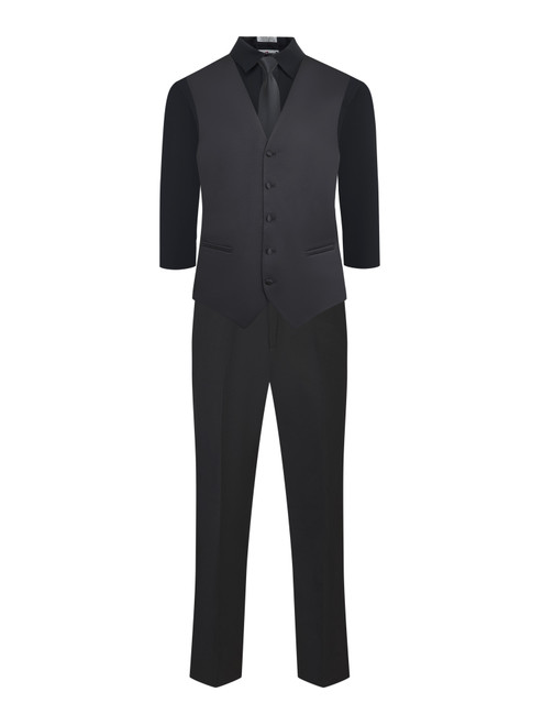 Theo Ensemble Package with Black Dress Shirt,#350B Vest and Black Long Tie