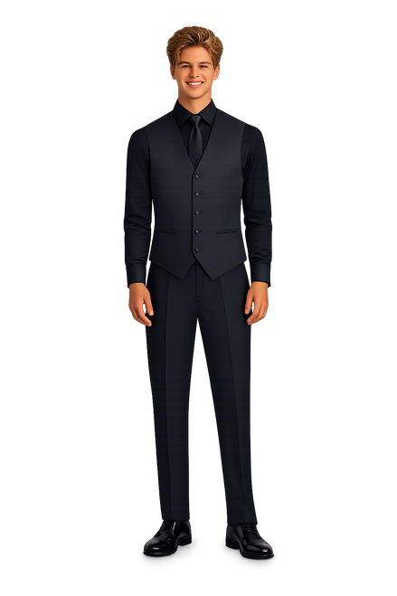 Theo Ensemble Package with Black Dress Shirt,#350B Vest and Black Long Tie