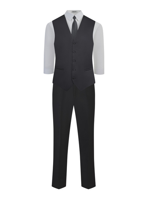 Enzo Ensemble Package with White Dress Shirt,#350B Vest and Black Long Tie
