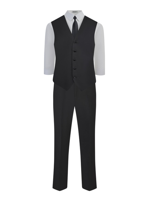 Wesley Ensemble Package with White Dress Shirt,#350 Vest and Black Long Tie