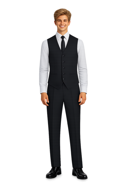 Wesley - Men's Concert Uniform Package with Pants, White Dress Shirt,#350 Vest and Black Long Tie