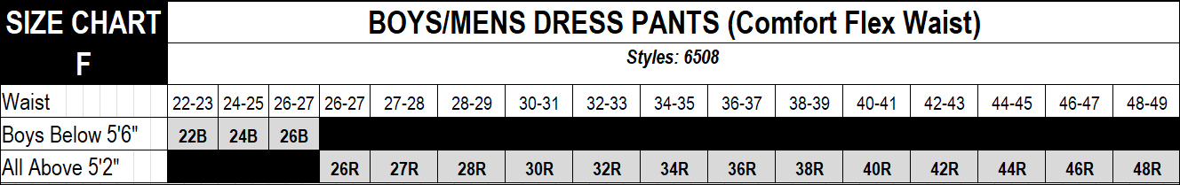 size chart f