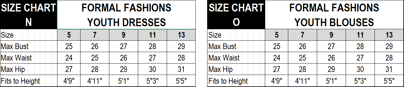 size chart n o