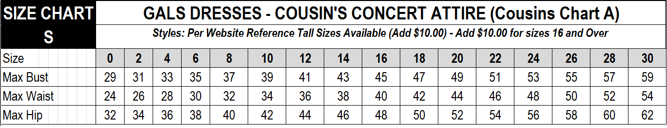 size chart s