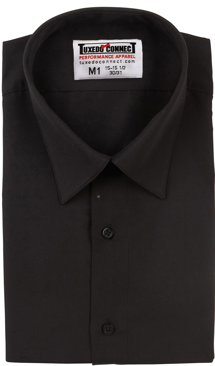 Mens Lay Down Collar Black Dress Shirt with Pocket