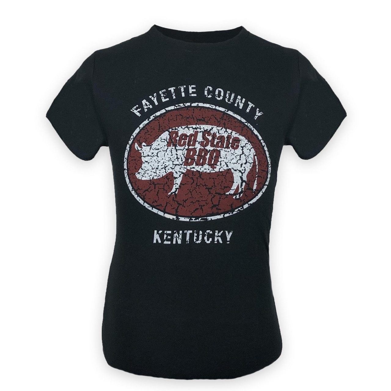 Black T-Shirt with Red State BBQ pig logo.