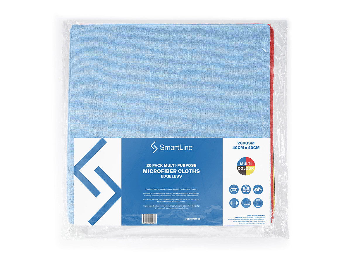Smartline 280GSM Edgeless Microfibre Towel 40cm x 40cm Multi Color Pack (20)