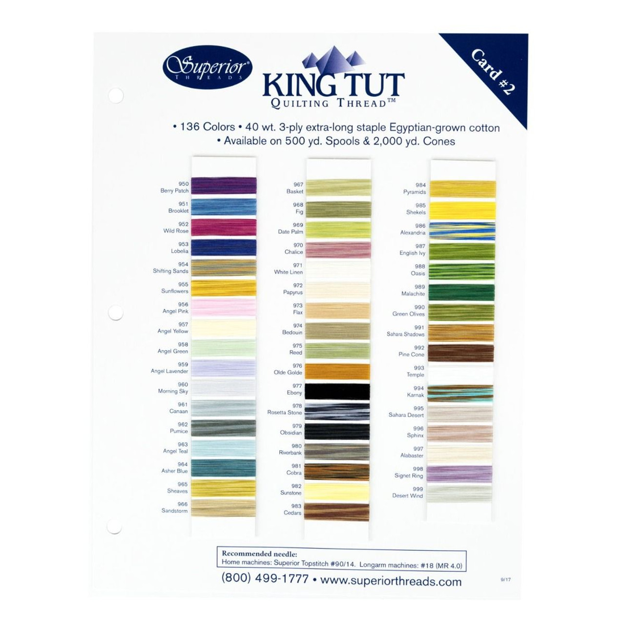 King Tut Quilting Thread Color Chart