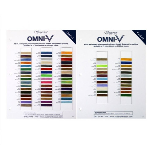 OMNI-V Sample Color Cards - Variegated Poly-wrapped Poly Core Machine Quilting Thread