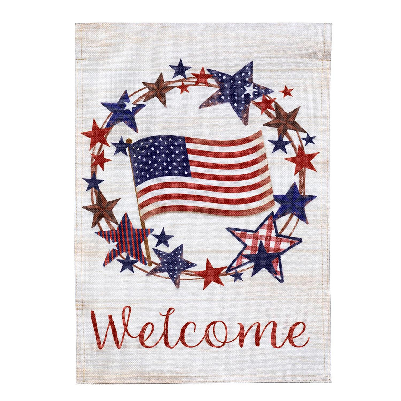 Americana Star Wreath Burlap House Flag