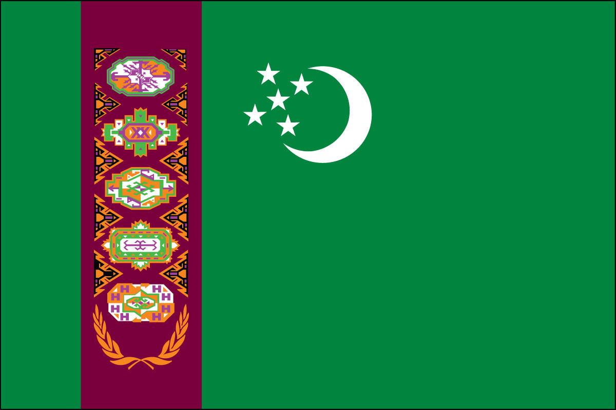 Turkmenistan - 4" x 6" Miniature Stick Flags