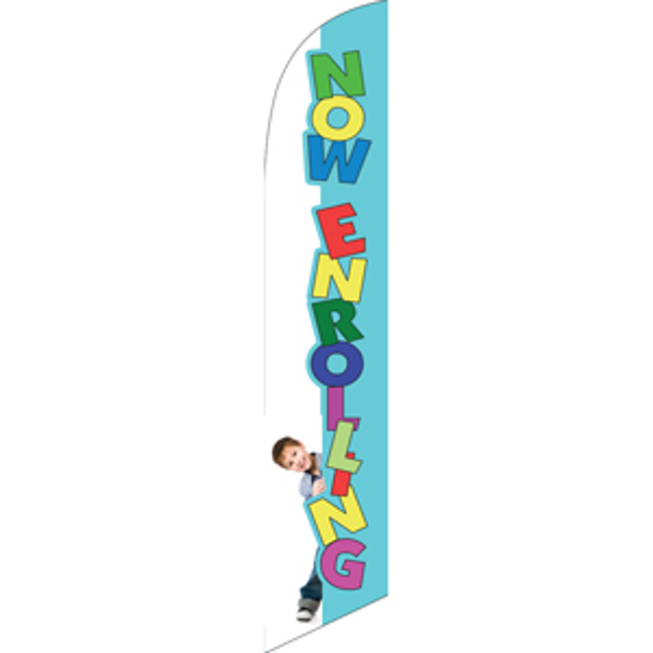Now Enrolling (white and light blue background) Semi Custom Feather Flag Kit