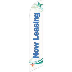 Now Leasing (blue letters) Semi Custom Feather Flag Kit