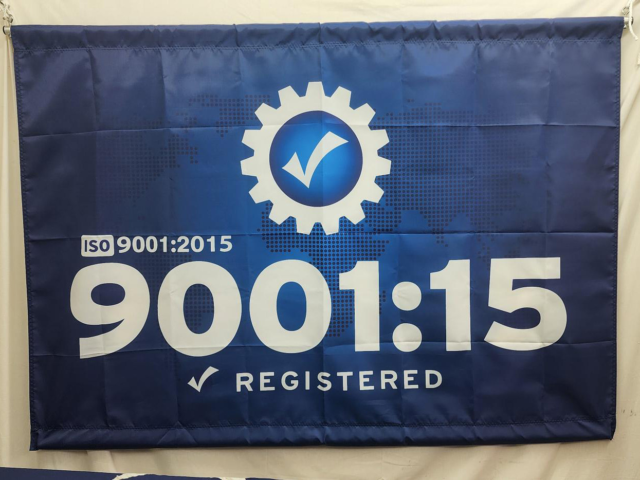 ISO 9001:15 Flag with Special Modifications for Indoor Hanging