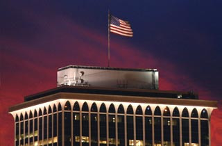 One of our original test sites. This 20 x 30 foot flag is located on top of a 34 story building.