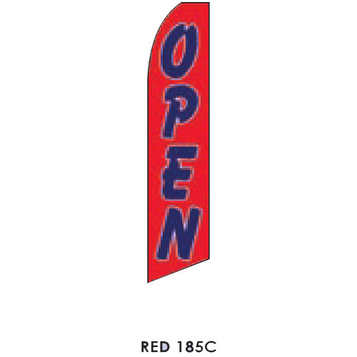 Open (red background) Feather Flag