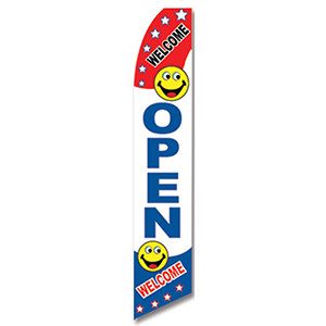 Welcome/Open with Smiley Faces Feather Flag