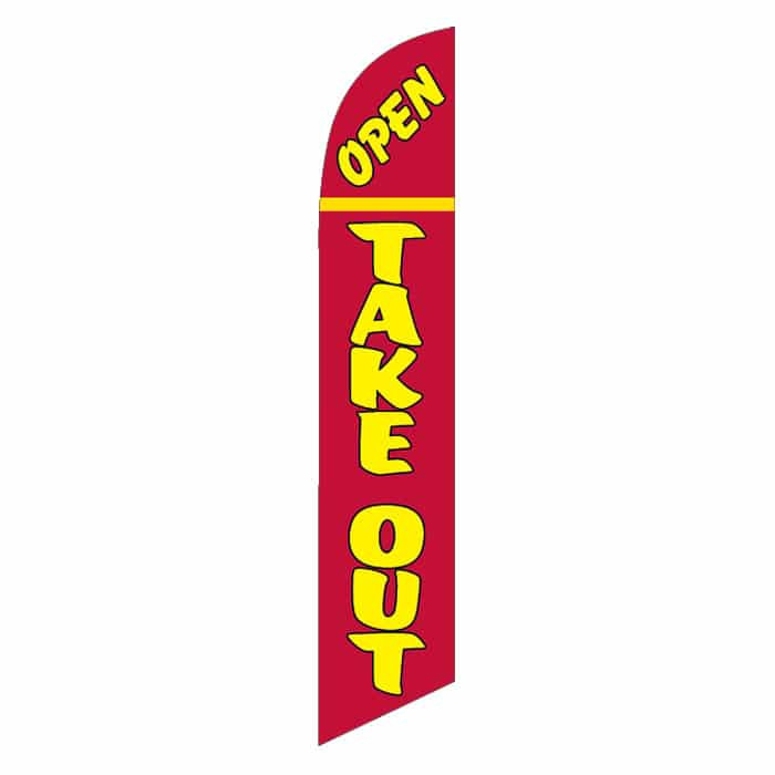 Open / Take Out (red background) Semi Custom Feather Flag Kit
