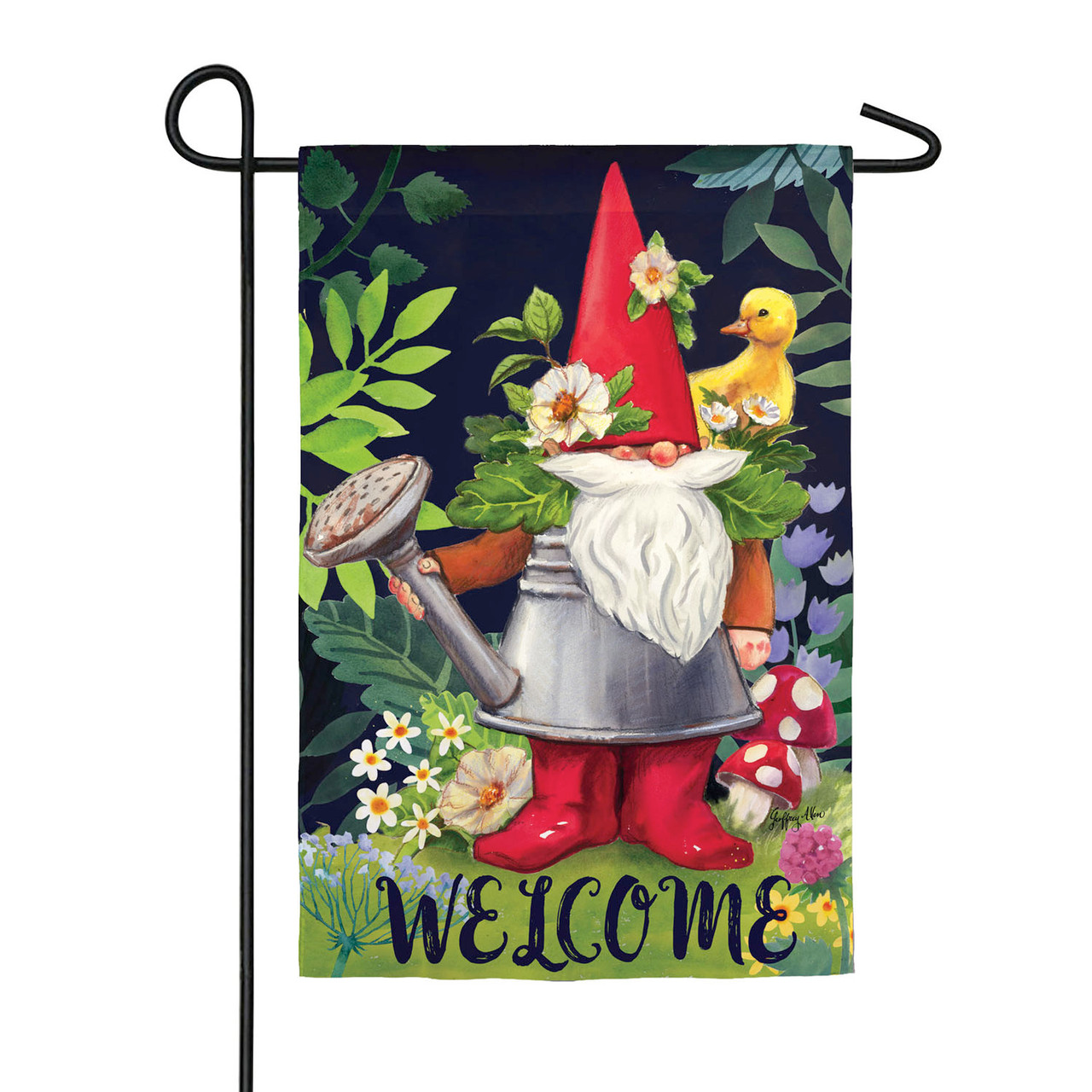 Gnomes In The Garden Suede Garden Flag (front)