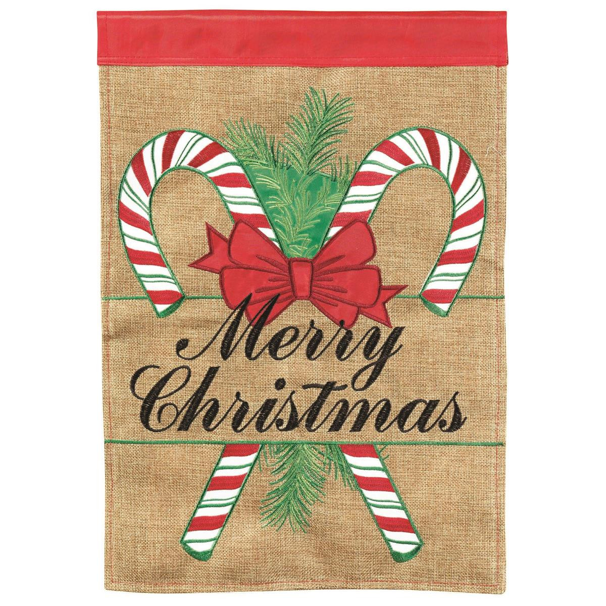 Candy Cane Burlap Applique Garden Flag