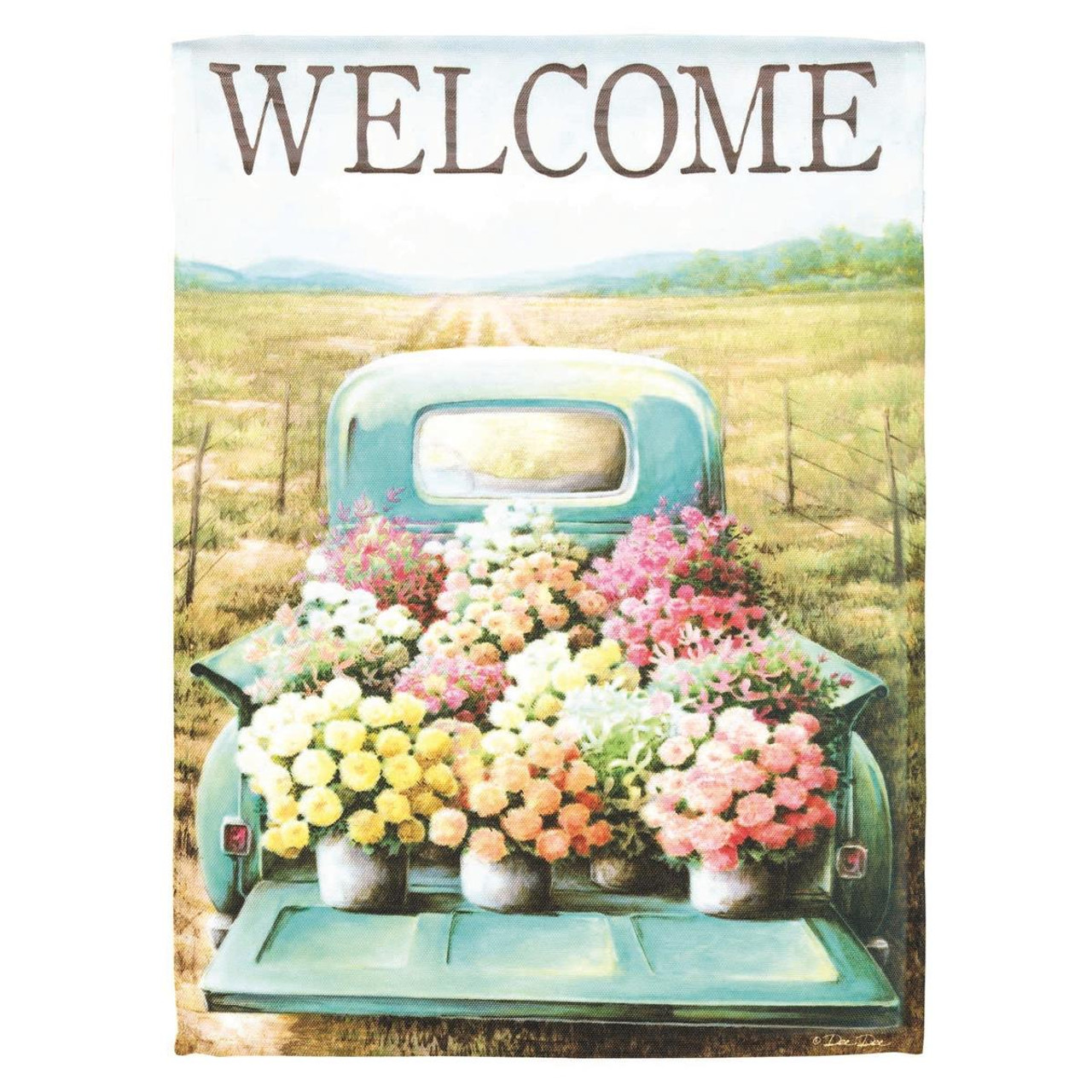 Welcome Flower Truck Polyester Garden Flag