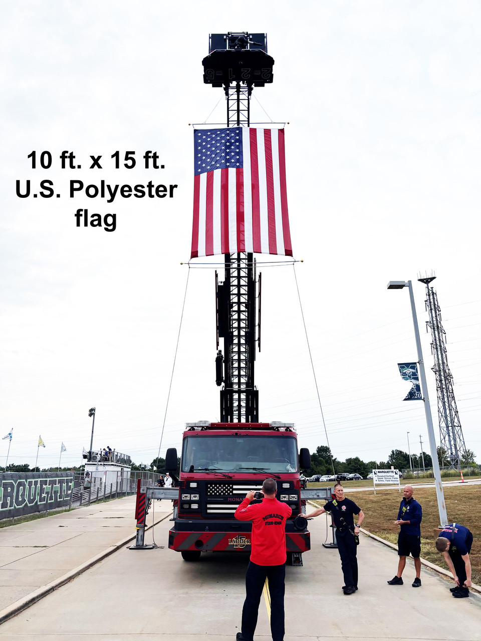 Fire Truck American Flag, Polyester 10x15