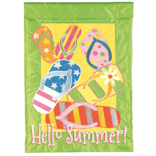 Hello Summer Flip Flops Applique House Flag