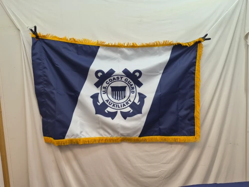 Coast Guard Auxiliary Flag- Indoors 3x5ft pole hem gold fringe double sided w/ liner