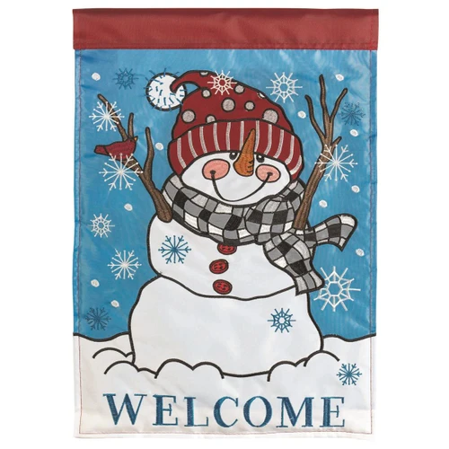 Snowman Welcome Double Applique House Flag