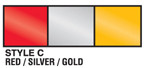 red, silver, and gold metallic streamer