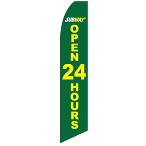 Subway Open 24 Hours Feather Flag Green