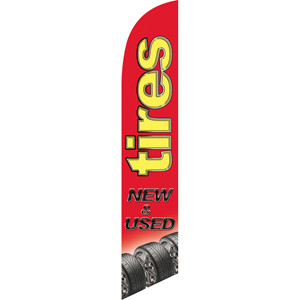 Tires New & Used (red background, yellow letters) Semi Custom Feather Flag Kit