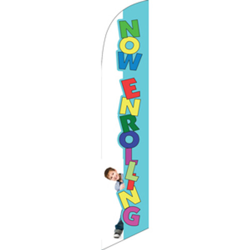 Now Enrolling (white and light blue background) Semi Custom Feather Flag Kit
