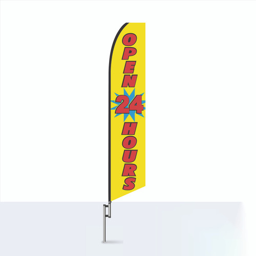 Open 24 Hours (yellow background ) Feather Flag