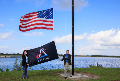 Artemis Flag Displayed at Kennedy Space Center
