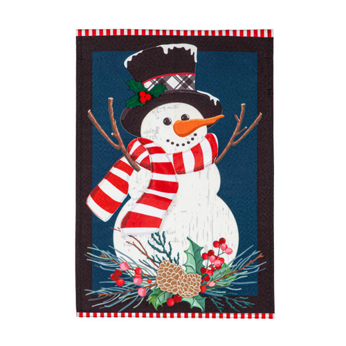 Holly Snowman Linen Garden Flag