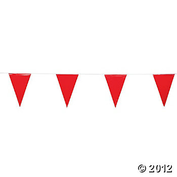 pennants, brilliant red, streamers, string pennants, banners, fluorescent  red, heavy duty banners