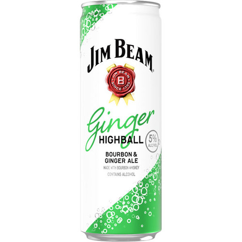 Jim Beam Ginger Highball Bourbon Seltzer Ready To Drink 12oz 4 Pack Cans