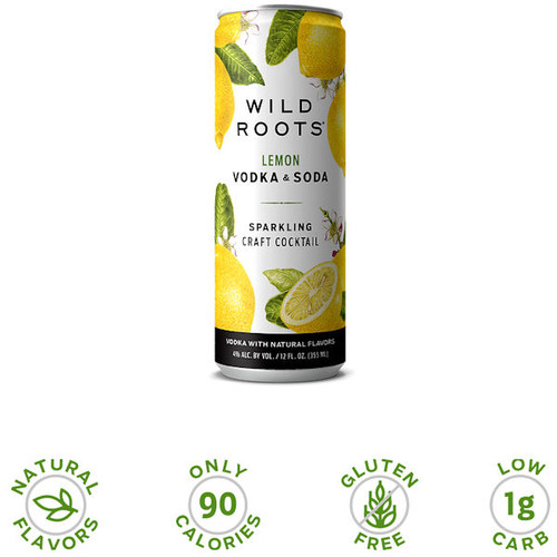 Wild Roots Lemon Vodka & Soda Sparkling Ready To Drink Cocktail 12oz 4-Pack