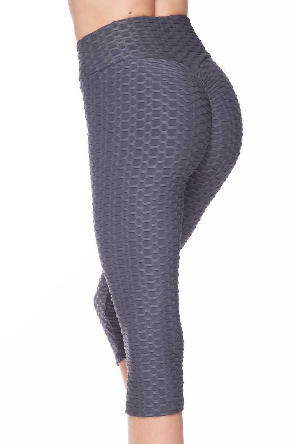 Scrunch Butt Textured High Waisted Plus Size Capris