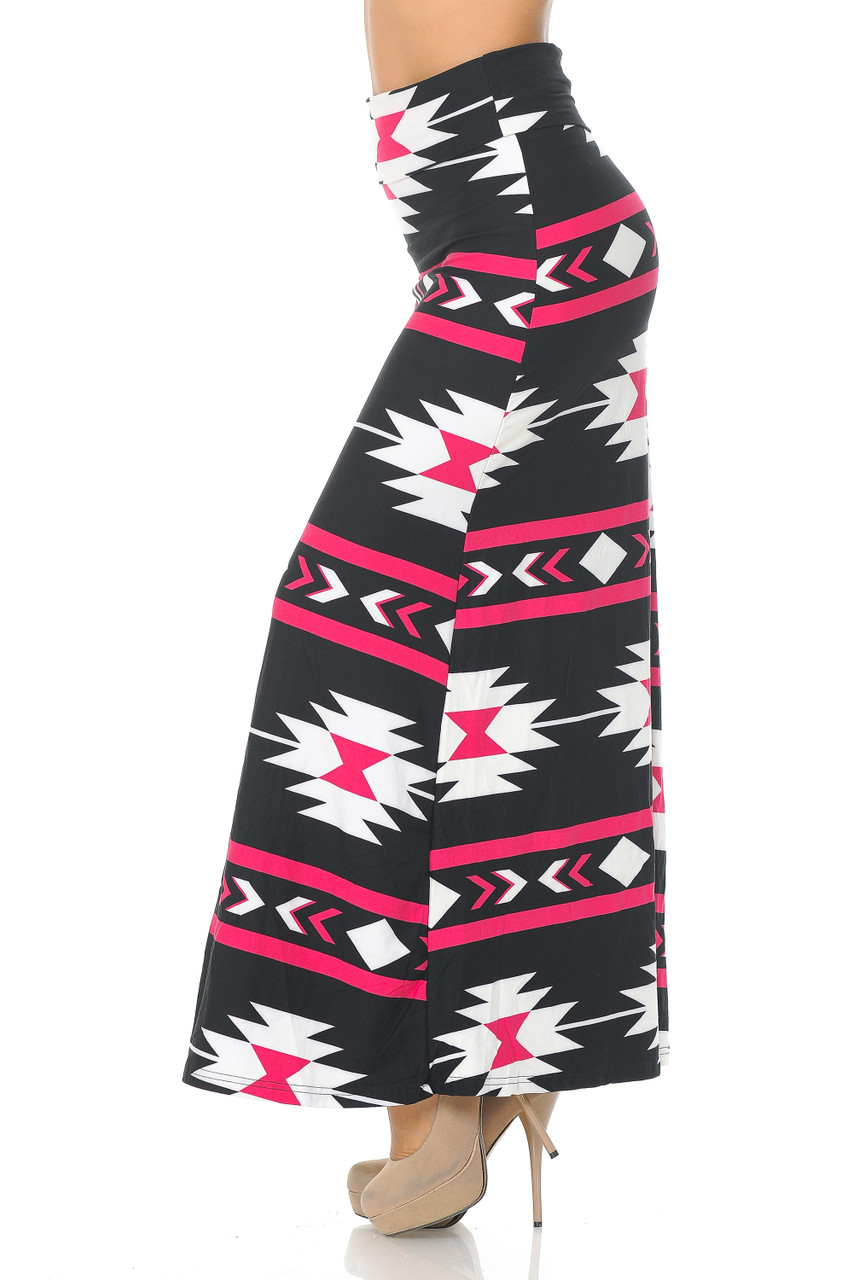 Wholesale Buttery Smooth Magenta Aztec Tribal Maxi Skirt