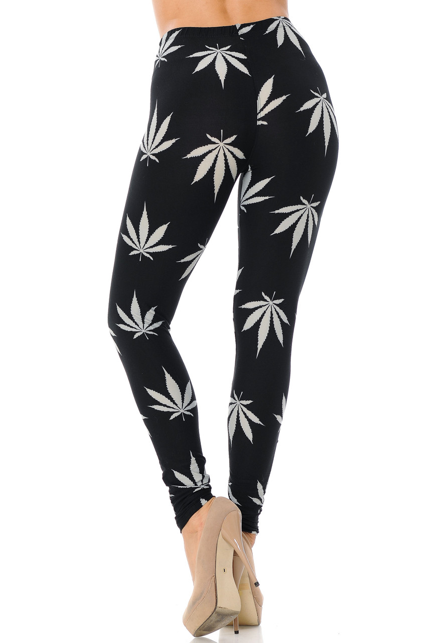 Wholesale Buttery Smooth Black Marijuana Extra Plus Size Leggings